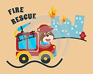 Fire rescue team with funny firefighter, vector cartoon, Creative vector childish background for fabric, textile, nursery