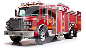 Fire rescue vehicle. Big red rescue car  isolated on white. Generative Ai
