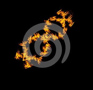 Fire ring, burn and smoke with orange flame on black background, inferno and power with mockup space. Heat, ignite and