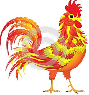 Fire Rooster, symbol 2017. Cartoon character. White background