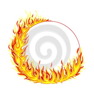Fire Round Frame with Hot Burning Tongue of Flame and Border Line Vector Illustration