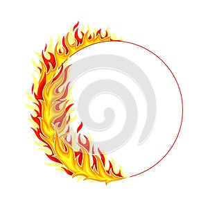 Fire Round Frame with Hot Burning Tongue of Flame and Border Line Vector Illustration