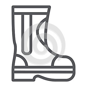 Fire rubber boots line icon, fireman and clothes, firefighter boots sign, vector graphics, a linear pattern on a white