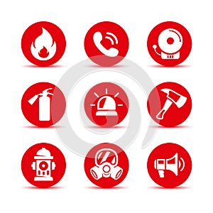 Fire safety icons set. Fire emergency icons set. Vector signs photo