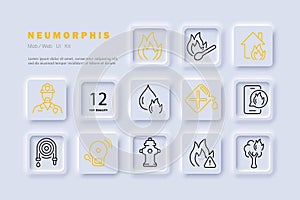 Fire safety line icon. Fire, wood, hydrant, gasoline, fireman, water. Neomorphism steyle. Vector line icon for Business