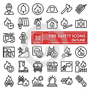 Fire safety line icon set, emergency symbols collection, vector sketches, logo illustrations, urgency signs linear