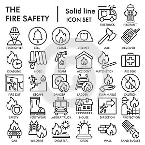 Fire safety line icon set, firefighter symbols collection or sketches. Accident linear style signs for web and app