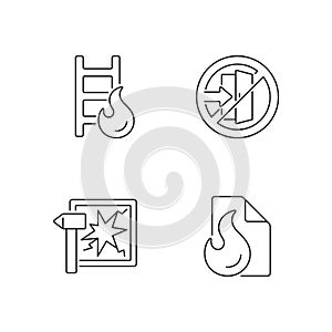 Fire safety regulations linear icons set