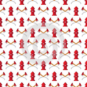 Fire safety seamless pattern. Vector fire hydrant and axes background
