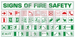 Fire safety signs. Meeting point, emergency exit. Vector illustration