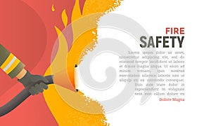 Fire safety vector illustration. Precautions the use of fire background template. A firefighter fights a fire cartoon