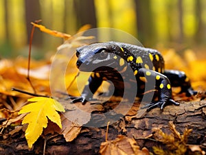 Fire salamander on forest floor