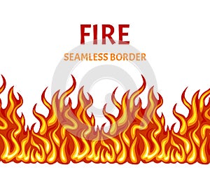 Fire seamless pattern, border, frame. Vector illustration of bright flame