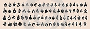 Fire Set Icon. Vector. Flame. Icon. Sign. Symbol. Flaming. Bonfire. Burning. Fiery. Flammable. Inferno. Hell. Heat. Afire