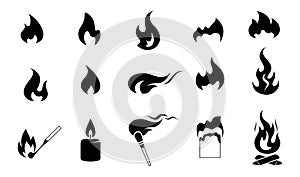 Fire. Set of icons. Fire flame collection of vector symbols.