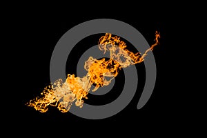 Fire in the shape of a figure with a face. fire patterns. Fire flames on black background isolated.