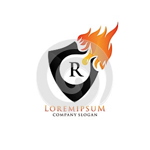 Fire shield R Letter Logo