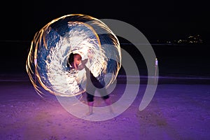 Fire show on the beach in Koh Samui in Thailand