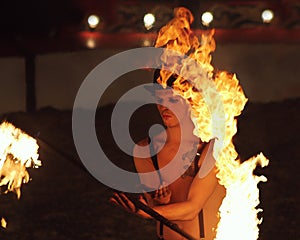 Fire Show Circus Performer Flaming Torch