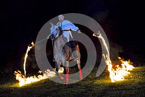 Fire show with horses