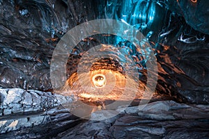 Fire show in the ice cave
