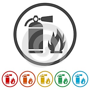 Fire sign , Fire extinguisher icon, 6 Colors Included