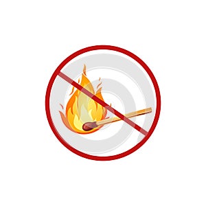 Fire sign no open flame. Warning symbol in cartoon match. Danger vector illustration