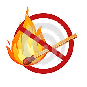 Fire sign no open flame. Warning symbol in cartoon match. Danger vector illustration