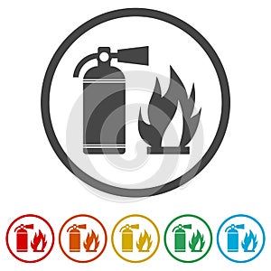 Fire sign vector, Fire extinguisher icon, 6 Colors Included