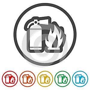 Fire sign vector, Fire extinguisher icon, 6 Colors Included