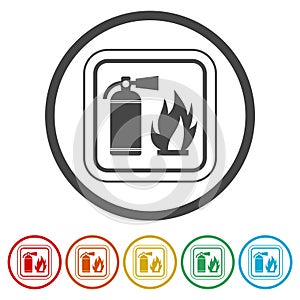 Fire sign vector, Fire extinguisher icon, 6 Colors Included