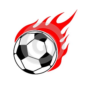 Fire soccer ball. Flame football. Emblem game sport team