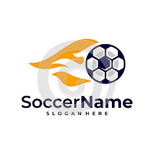 Fire Soccer logo template, Football logo design vector