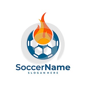 Fire Soccer logo template, Football logo design vector