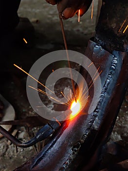 Fire sparkle generates due to welding work