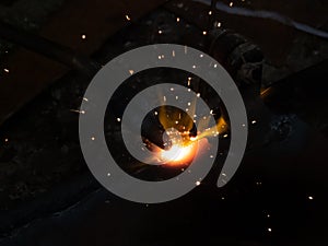 Fire sparkle generates due to welding work