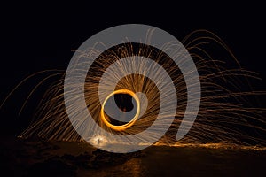 Fire spinning from steel wool