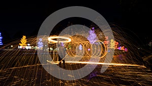 Fire spinning from steel wool