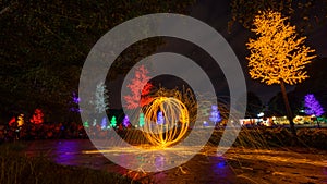 Fire spinning from steel wool