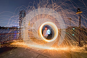 Fire spinning from Steel Wool