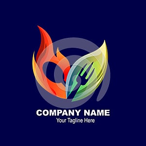 Fire spoon mark restaurant abstract corn gradient style business logo