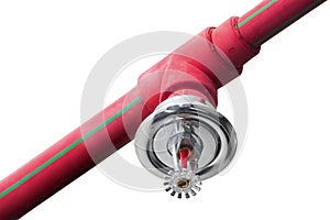 Fire sprinkler on red pipe