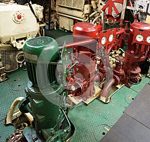 Fire sprinkler system in the ship engine room