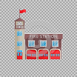 Fire station building in flat style on a transparent background Vector illustration. Service to combat emergencies, fire