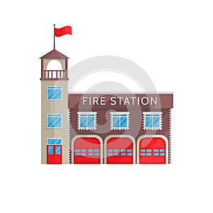 Fire station building in flat style on a white background