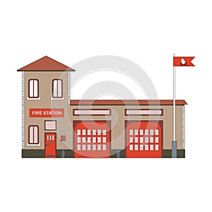 Fire station building icon. Vector flat illustration