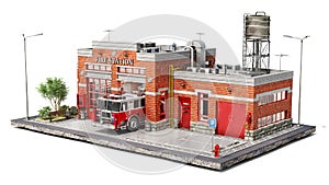 Fire station building on a piece of ground,