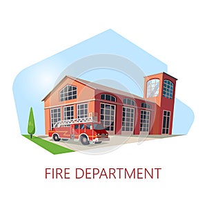 Fire station or department building with truck