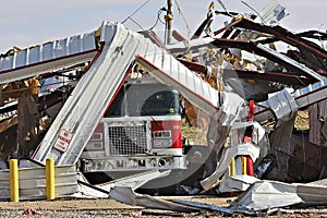 Fire Station, truck destroyed by tornado.