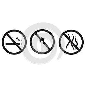 Fire stop icon on white background. smoke forbidden sign. cigarette ban symbol. flat style